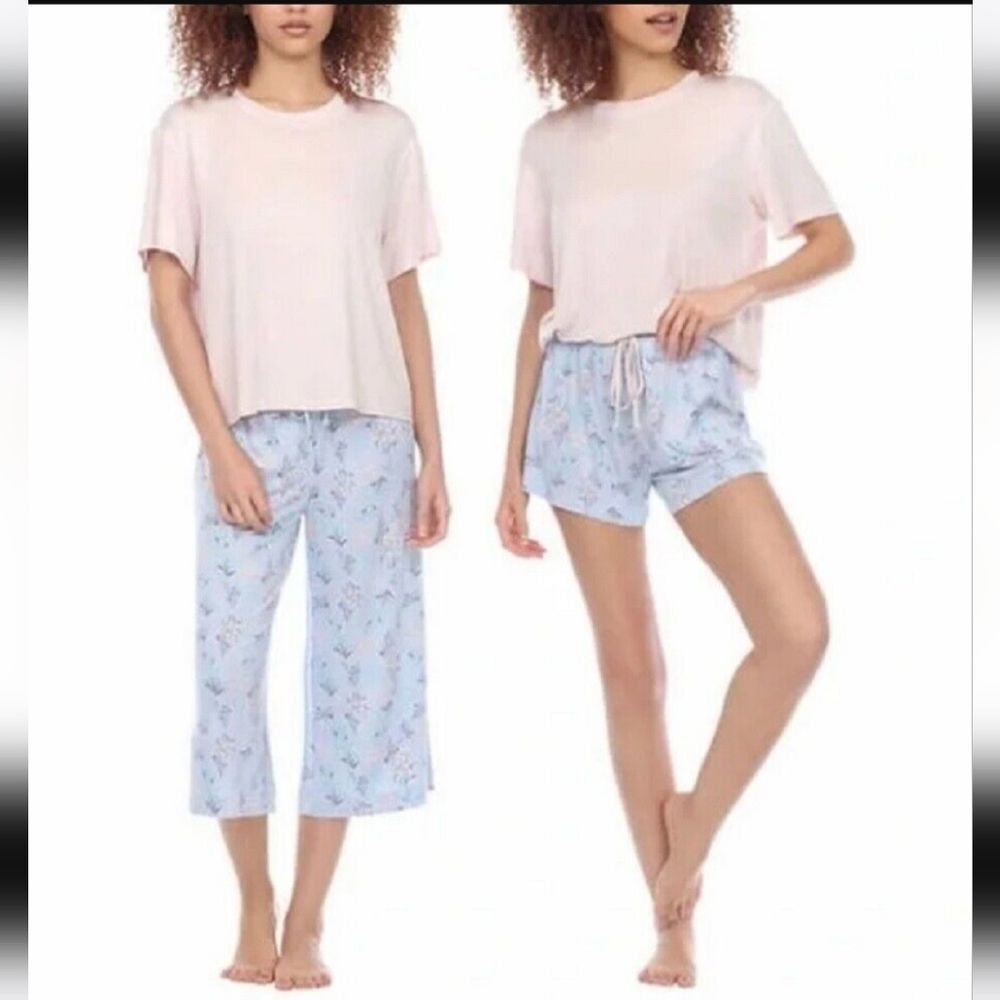 NWT Honeydew Women's 3 Piece Super Soft Jersey Pajama Set Capri Floral S…